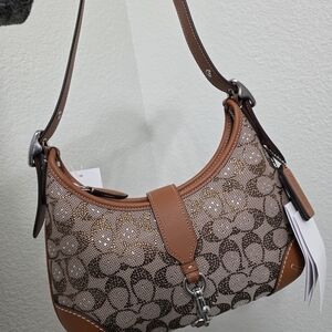 Coach Crystal Hampton Hobo in Signature Jacquard Burnished Amber